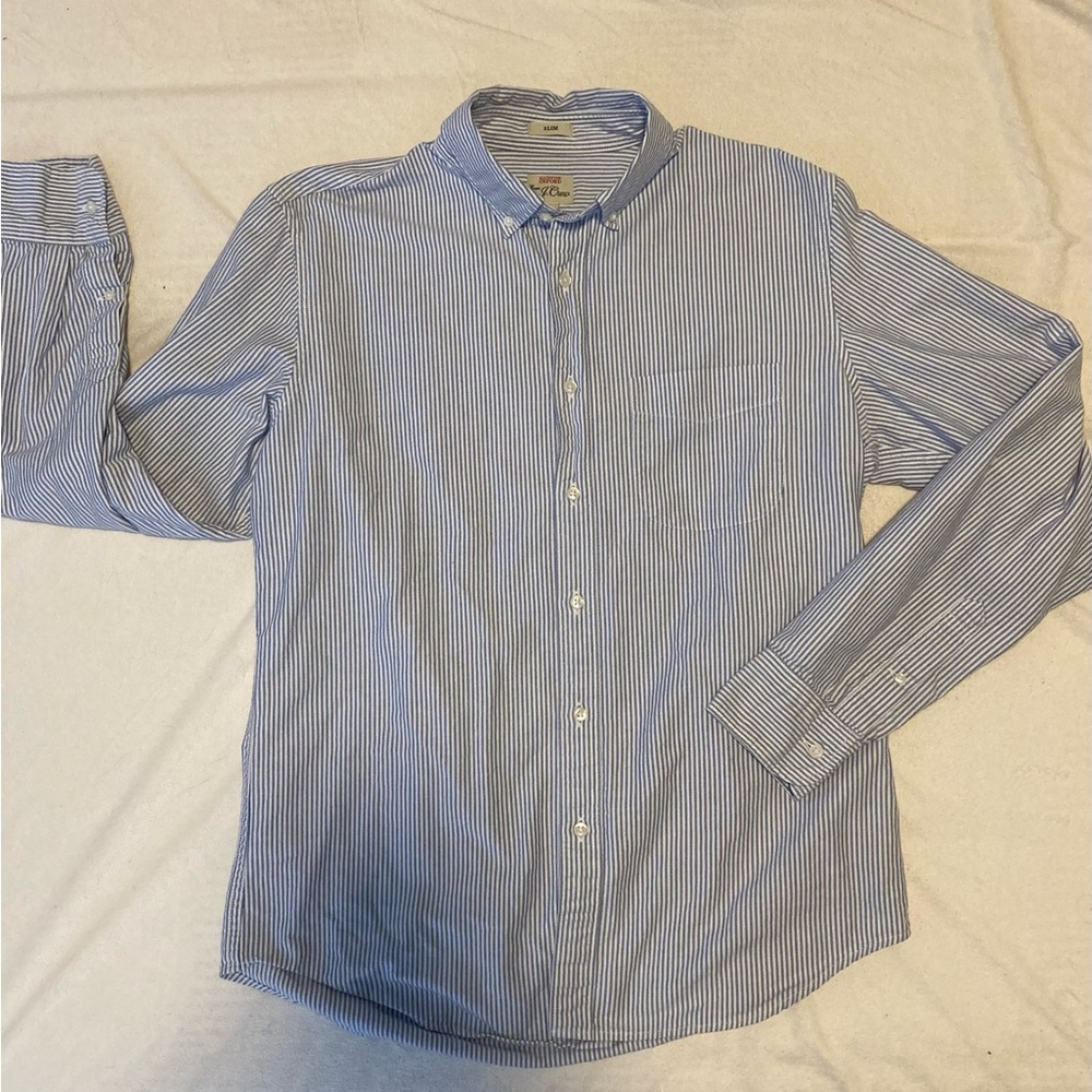 J. Crew Blue University Stripe Slim Oxford, Men’s Medium